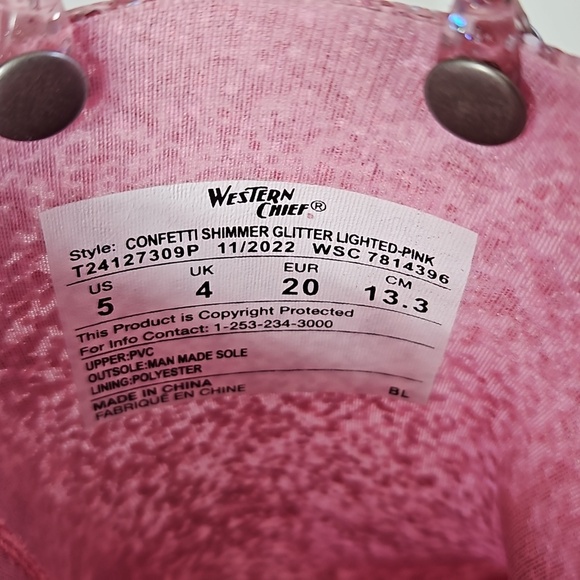 WESTERN CHIEF CONFETTI SHIMMER GLITTER GIRLS RAIN BOOT SIZE 5 IN PINK - Picture 6 of 8